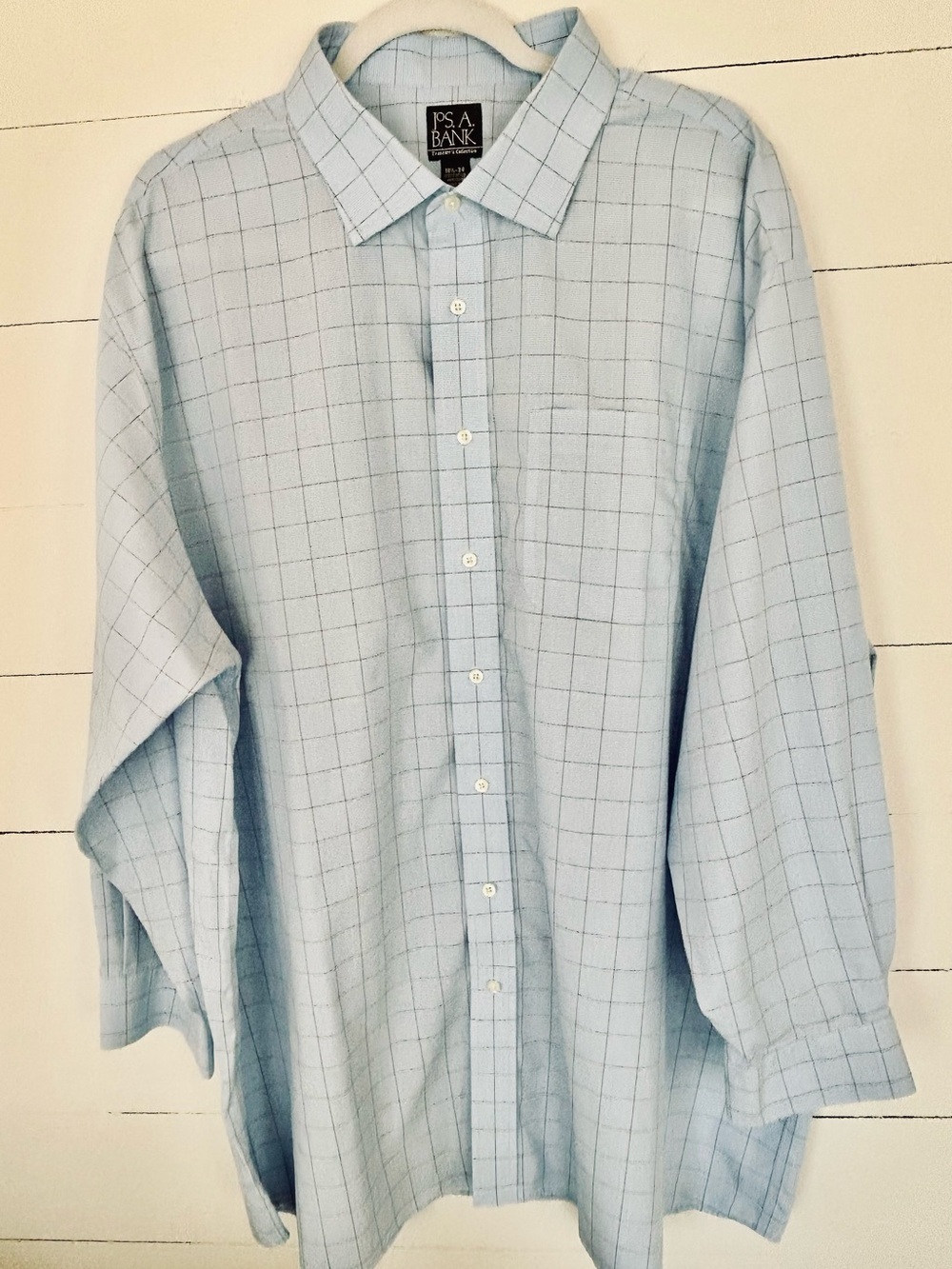 Jos. A. Bank Light Blue Windowpane Dress Shirt, Sz: 18.5-34